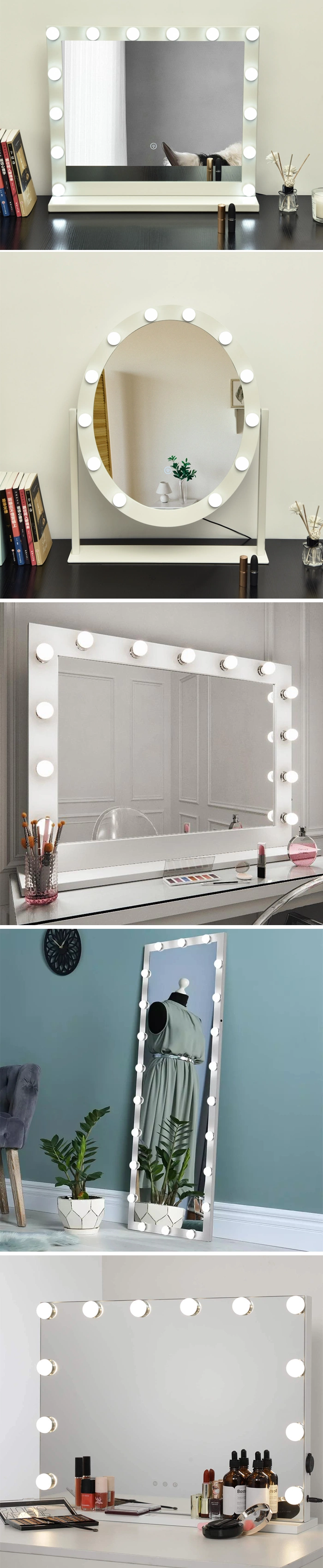 Ortonbath Hollywood Large Vanity Mirror with 15 Bright LED Bulb, , Tabletop Makeup Mirror Smart Touch Control 3 Colors Light for Dress Room Bedroom