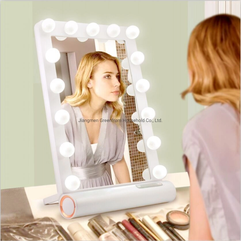 Plastic Hollywood Mirror 3 Color Lighting Modes Tabletop or Wallmount Vanity Slim Makeup Mirror with USB Charger Hollywood Makeup Mirror Lighting Mirror