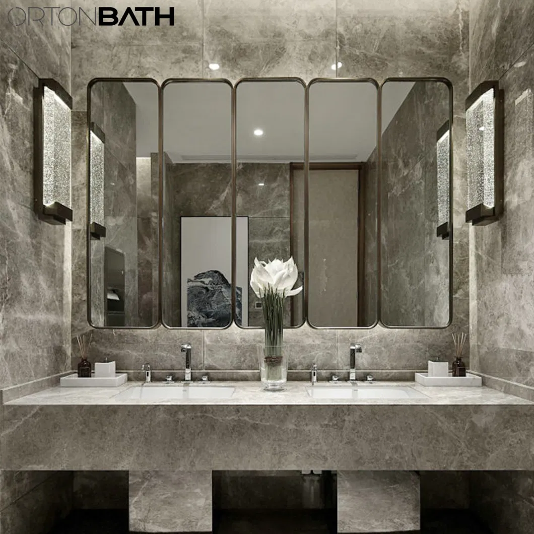 Ortonbath Five Gold Framed Mirror Bathroom Wall Mount Mirror Brushed Metal Frame Hanging Mirror for Living Room, Bedroom