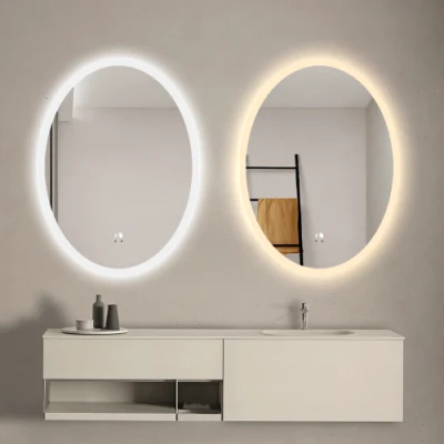 Miroir ovale éclairé mural pour salle de bain intelligente, examen de la lumière LED à intensité variable