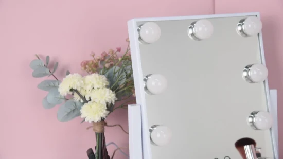 Miroir de maquillage Hollywood de table à lumière LED à 6 ampoules avec ampoules