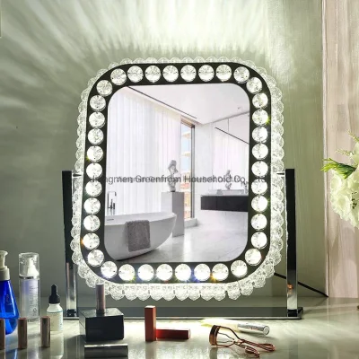 Miroir hollywoodien de table d'éclairage en cristal éclairé par LED de forme carrée