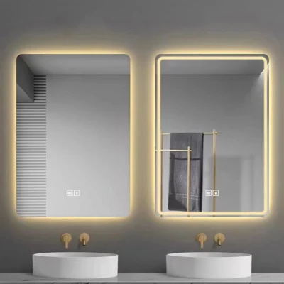 Miroir intelligent avec cadre en aluminium doré, miroir mural pleine longueur avec lumière LED